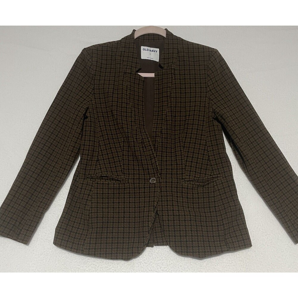 Old Navy Blazer Womens Small S Brown Houndstooth Corpcore Academia Preppy Office